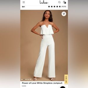 Formal white wide leg Lulu’s jumpsuit size small, never worn.